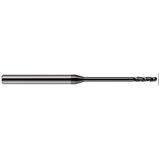 Picture of Harvey Tool 10270 Dia 0.07 LOC 0.50 OAL2.50 End Mill Standard Flute Standard Helix Carbide Diamond Single End Ball NoseBall